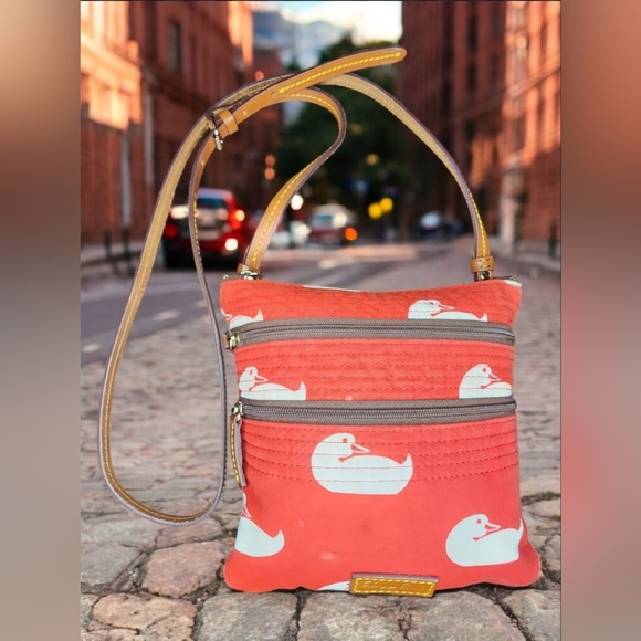 Dooney & Bourke Handbags - Vintage Dooney & Bourke Red Nylon Triple-Zip Crossbody Bag